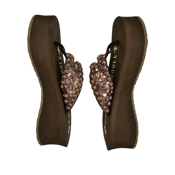 GYPSY SOULE Brown Flip-flops Gold Crystal Swarovski Rhinestone Metallic size 8 - Picture 6 of 11